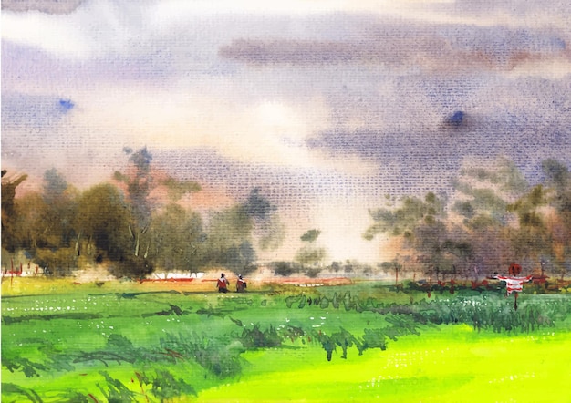 aquarelle paysage côté village peinture sur papier