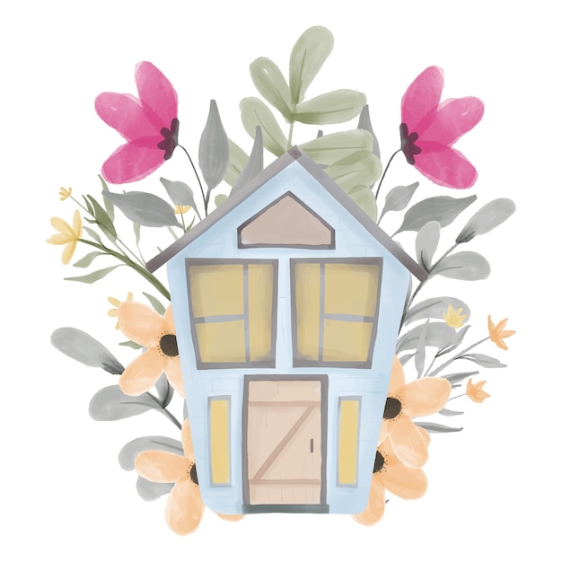 Vecteur aquarelle peinte à la main maison florale pour illustration intime