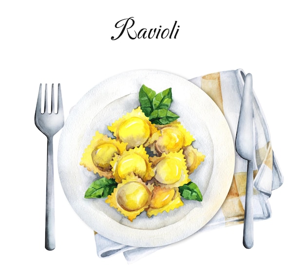 Vecteur aquarelle de raviolis. nourriture italienne.