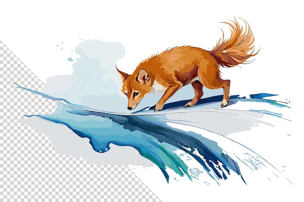 Vecteur une aquarelle d'un renard buvant de l'eau