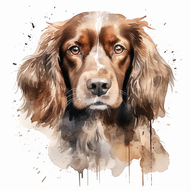 Vecteur une aquarelle rêveuse d'un chien sur une toile blanche