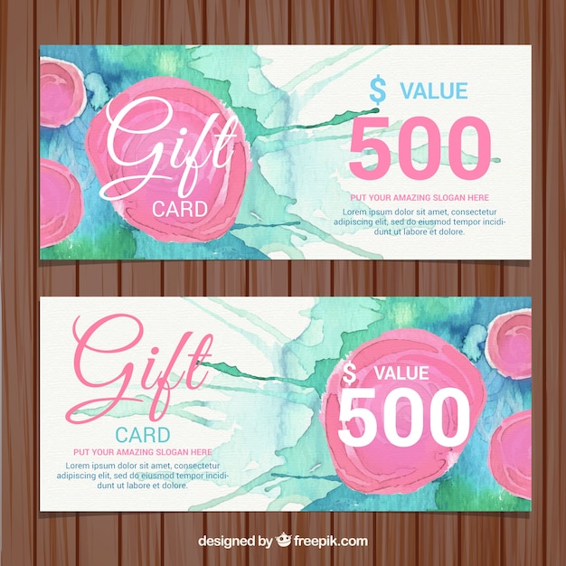 Vecteur aquarelle roses coupons-cadeaux