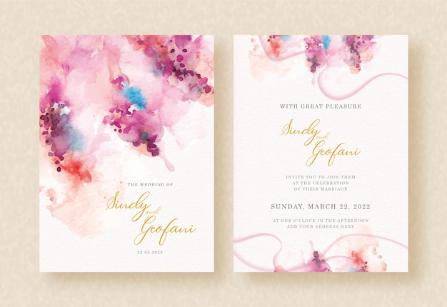 Aquarelle splash abstrait rose sur invitation de mariage