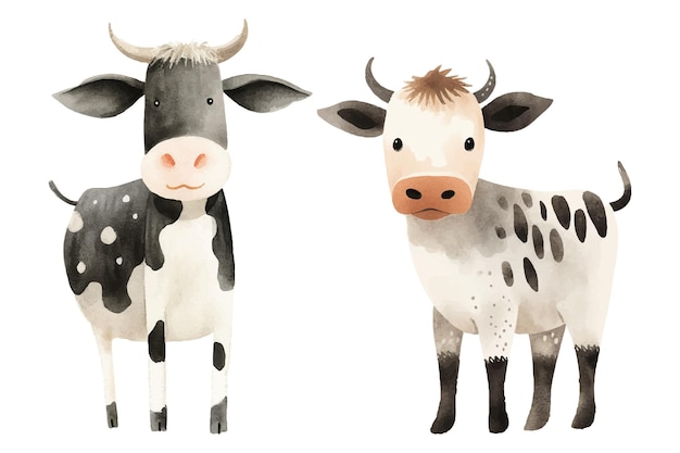 Vecteur l'aquarelle de la vache est mignonne