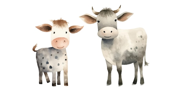 Vecteur l'aquarelle de la vache est mignonne