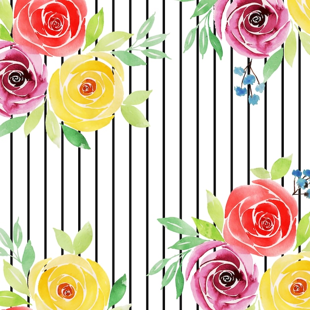 Aquarelle Valentine Floral Background Avec Des Rayures