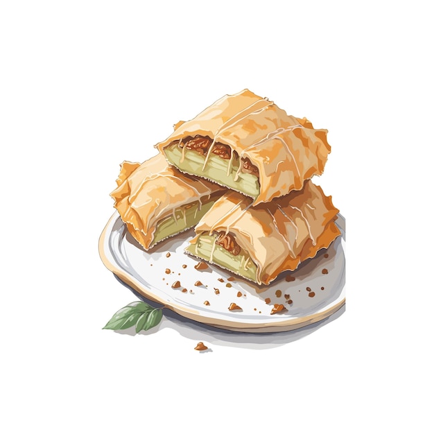 Vecteur aquarelle vecteur baklava pâtisserie clipart fond blanc modifiable