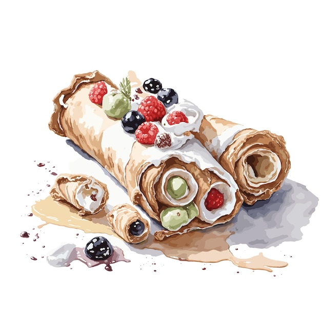 Vecteur aquarelle vecteur cannoli pâtisserie clipart fond blanc modifiable