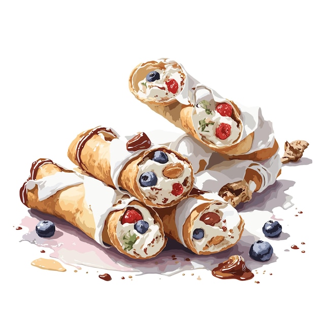 Vecteur aquarelle vecteur cannoli pâtisserie clipart fond blanc modifiable