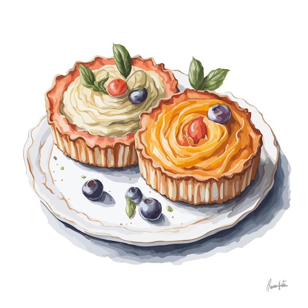 Vecteur aquarelle vecteur pastel de nata pâtisserie clipart fond blanc modifiable