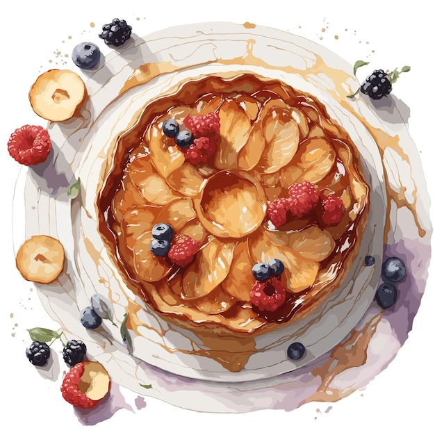 Vecteur aquarelle vecteur tarte tatin pâtisserie clipart fond blanc modifiable