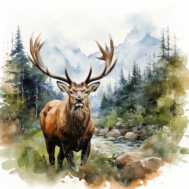 Vecteur aquarelle vector denali faune sur fond blanc