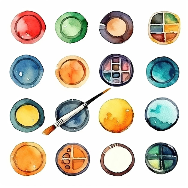 Vecteur aquarelle vectorielle des icônes colorées sur fond blanc