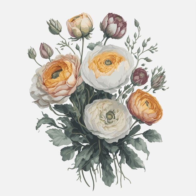 Aquarelle Vectorielle Ranunculus Arvensis Clipart Fleuriste à Modifier