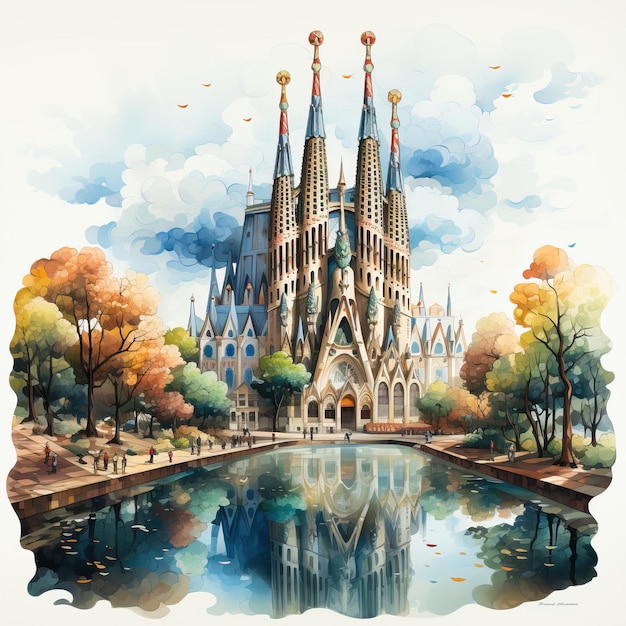 Vecteur aquarelle vectorielle de la sagrada familia sur fond blanc