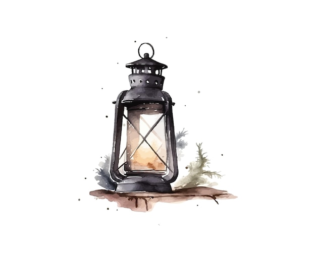 Aquarelle vieille lanterne lampe vintage noire conception d'illustration vectorielle