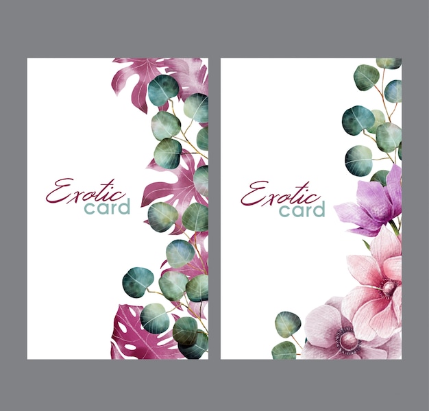 Aquarelles Cartes Florales Exotiques