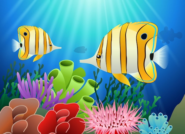 Aquarium avec poissons et coraux Aquarium marin Illustration vectorielle