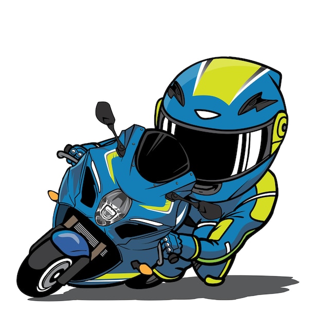 Vecteur aquarius racer riding sport moto en tête dans la courbe avec vitesse cartoon mascot