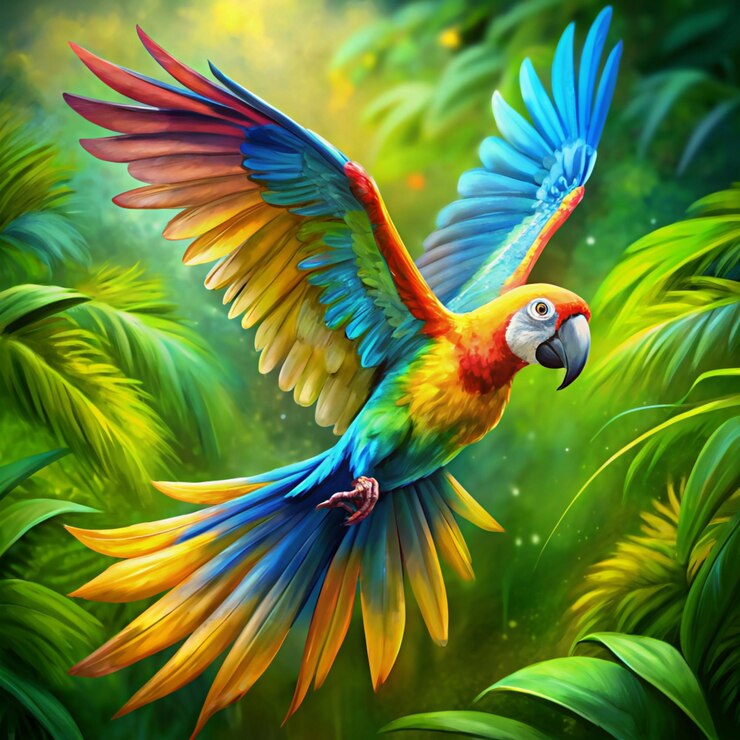 L'ara volant dans la forêt tropicale