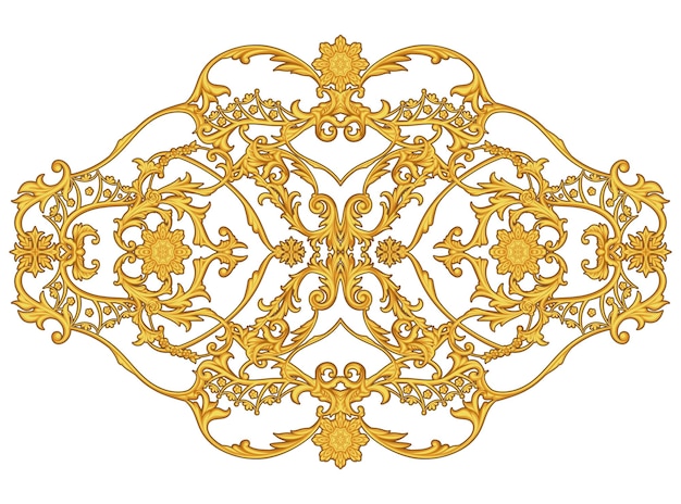 Arabesque Dorée Avec Motif Floral Sur Fond Blanc