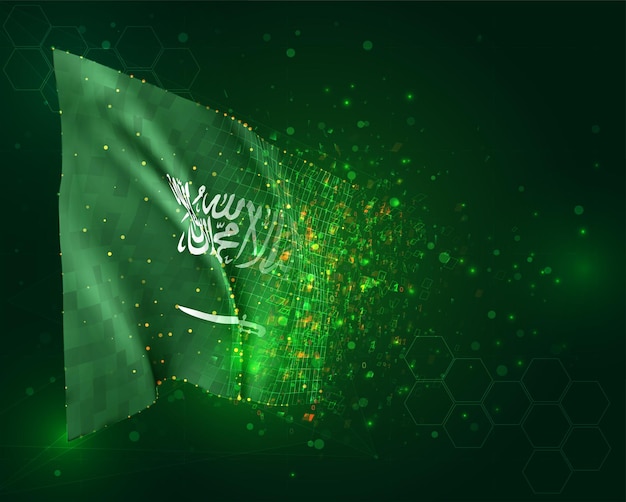 Arabie saoudite, drapeau 3d sur fond vert avec des polygones