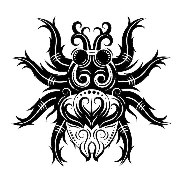 Araignée stylisée Zentangle Animaux Doodle dessiné à la main noir et blanc Illustration vectorielle à motifs ethniques Conception de tatouage de totem indien africain Croquis pour impression d'affiche de tatouage d'avatar ou t-shirt