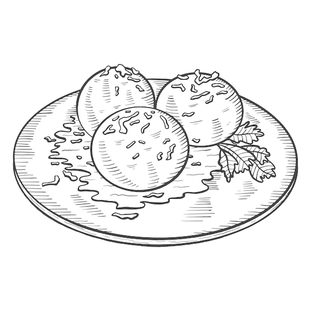 Arancini Italie Ou Cuisine Italienne Cuisine Traditionnelle Isolée Doodle Croquis Dessiné à La Main Avec Style De Contour