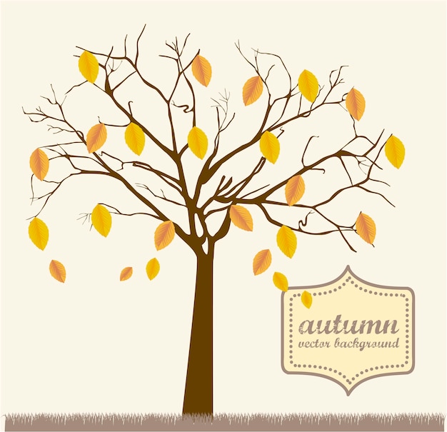arbre automne au cours de l&#39;herbe illustration de style vintage