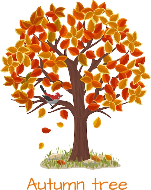 Vecteur arbre d'automne avec un oiseau