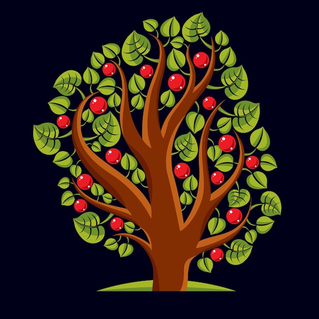 Vecteur arbre aux pommes mûres, illustration du thème de la saison des récoltes. image symbolique de l'idée de fécondité et de fertilité.