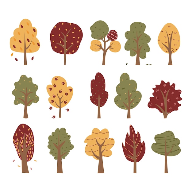 Arbre de dessin animé isolé sur fond blanc Illustration simple et mignonne d'arbres dessinés à la main