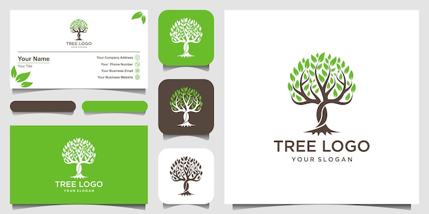 Arbre. éléments Du Logo. Modèle De Logo De Jardin Vert Et Conception De Cartes De Visite