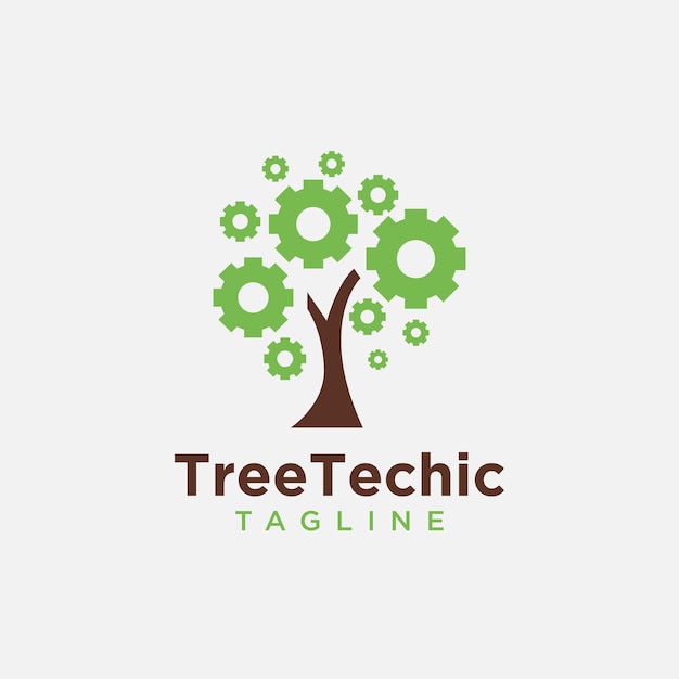 Vecteur arbre d'engrenage technic arbre logo icône vecteur modèle logo sur fond blanc