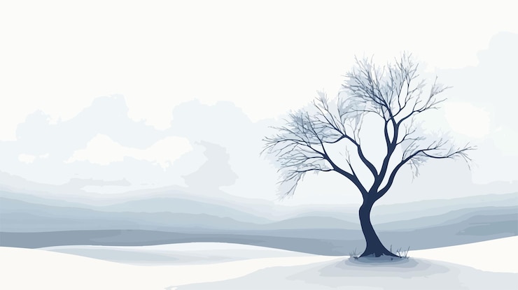 Vecteur un arbre enneigé solitaire dans un paysage minimaliste