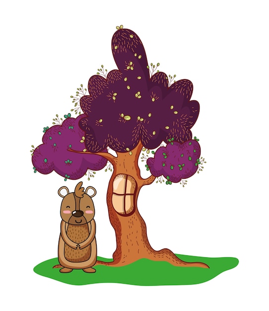 Arbre Avec Fenêtre Et Ours Mignon