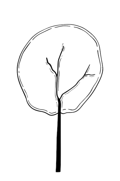 Vecteur arbre à feuillage doodle dessin animé linéaire