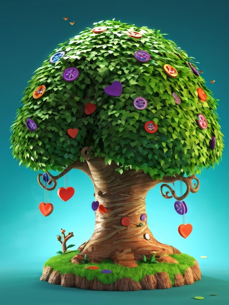 Vecteur arbre en forme de cœur avec des feuilles illustration 3d arbre en shape de cœur avec les feuilles 3d illu