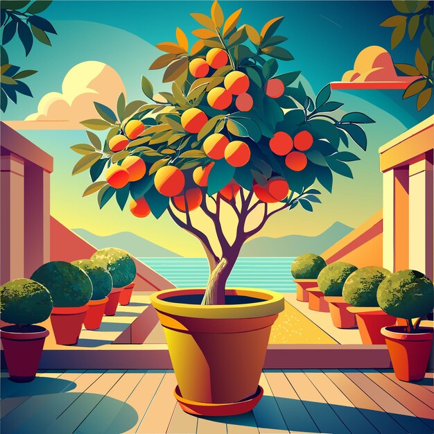 Vecteur arbre à fruits dans une illustration vectorielle en pot