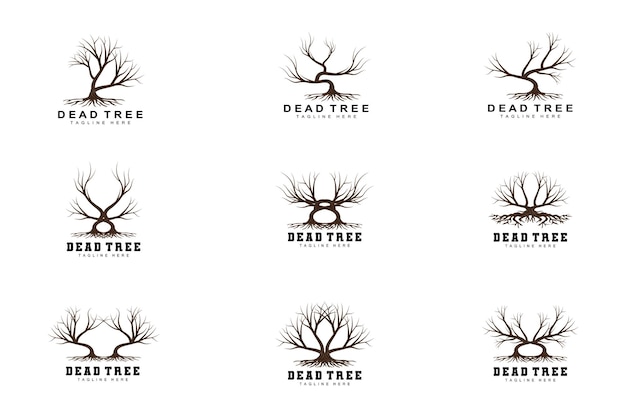 Arbre Logo Design Arbre Mort Illustration Arbre Sauvage Coupe Réchauffement Global Vecteur Terre Sécheresse Produit Marque Icônes