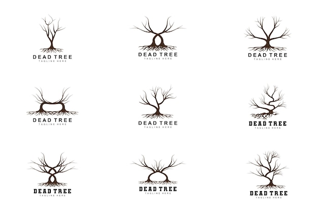 Arbre Logo Design Arbre Mort Illustration Arbre Sauvage Coupe Réchauffement Global Vecteur Terre Sécheresse Produit Marque Icônes