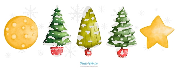 Arbre De Noël Aquarelle Et étoile Aquarelle Vector Illustrationxdxa