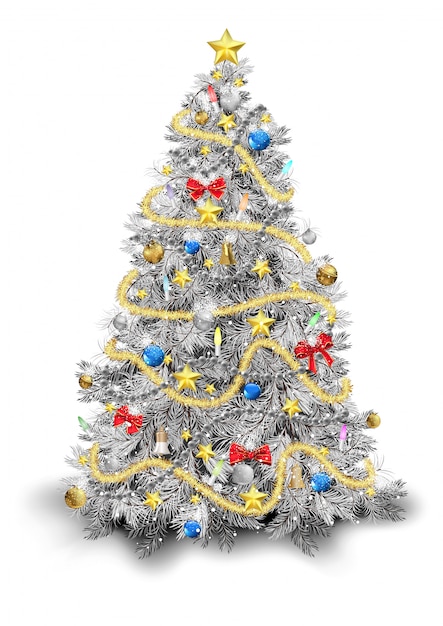 Arbre De Noël En Argent Avec Des Ornements Colorés