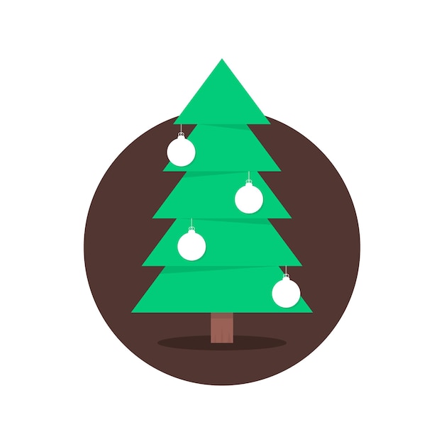 Arbre De Noël En Cercle Avec Des Boules De Noël. Concept De Silhouette D'arbre De Noël, épinette, événement Familial, Nativité. Isolé Sur Fond Blanc. Illustration Vectorielle De Style Plat Tendance Logo Moderne Design