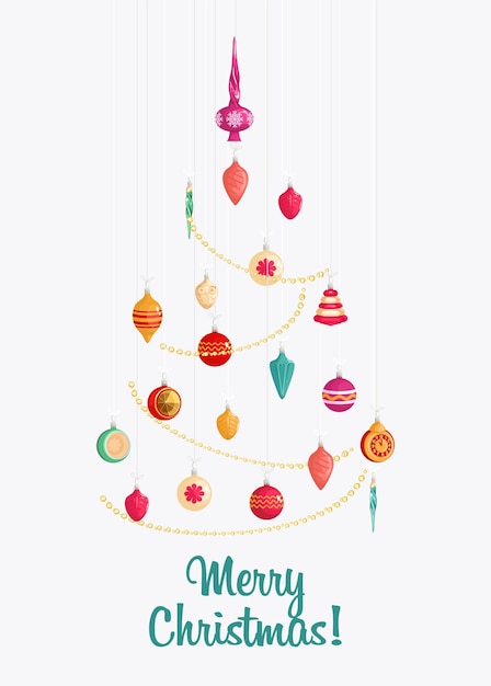 Arbre De Noël Avec Décorations Et Coffrets Cadeaux. Couvert De Neige. Joyeux Noel Et Bonne Année. Illustration Vectorielle