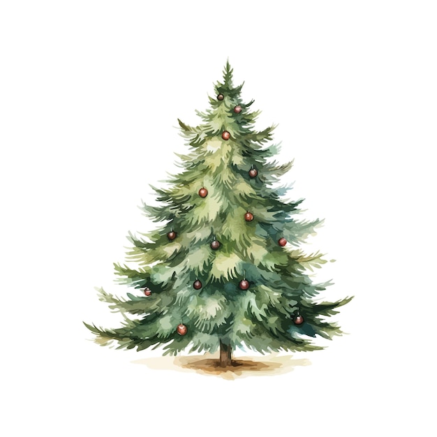 Arbre de Noël décoré Peinture à l'aquarelle Dessin d'illustration vectorielle