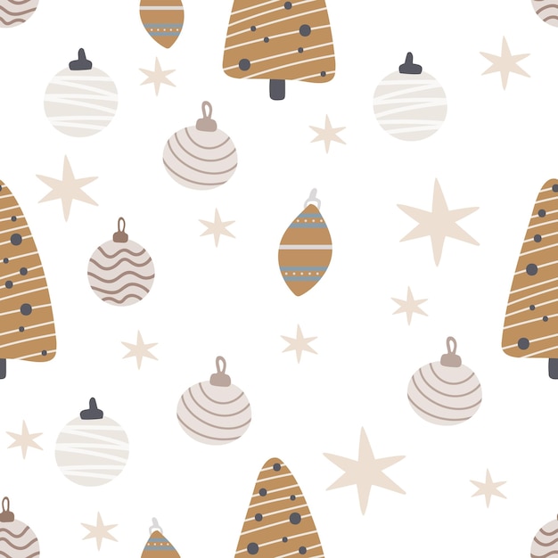 Arbre de Noël et flocon de neige modèle sans couture nouvel an illustration vectorielle dans un style scandinave