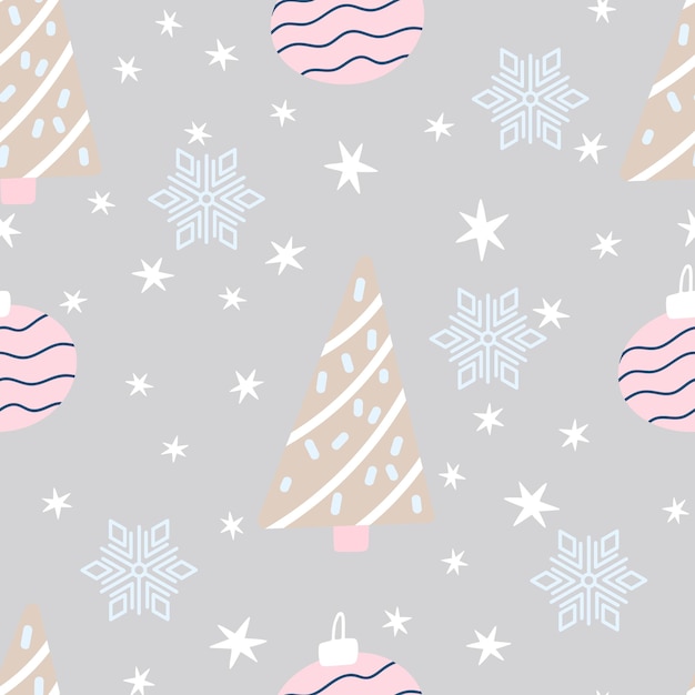 Arbre De Noël Et Flocon De Neige Modèle Sans Couture Nouvel An Illustration Vectorielle Dans Un Style Scandinave