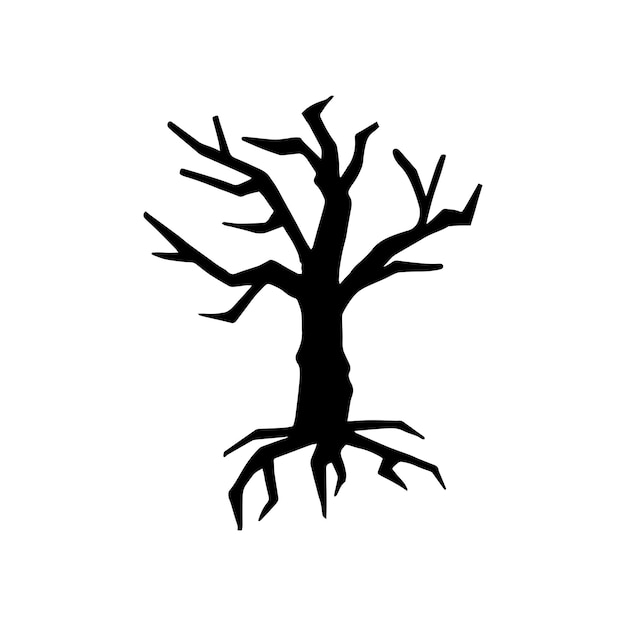 Vecteur arbre nu noir doodle dessiné à la main arbre effrayant sombre de vecteur pour le contour d'halloween
