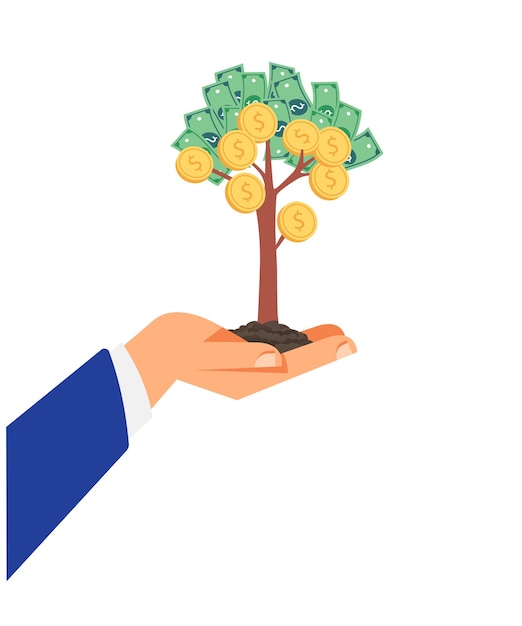 L'arbre à pièces d'argent dans la main d'un homme d'affaires